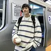 Camiseta de rayas impresión digital estilo retro Hong Kong para niñas nicho cómoda primavera otoño invierno juvenil manga larga top para hombre