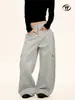 Calça de Moletom Esportiva Casual Estilo Americano Yongfang para Homens e Mulheres, Outono e Inverno, Patchwork Tendência, Solta, Fluida, Perna Larga, Comprimento no Chão