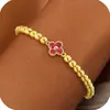 Pulsera de Trébol de Cuatro Hojas de 12 Piedras de Nacimiento Transfronteriza, Joyería de Mano Sencilla y Gentil con Perlas Doradas, Regalo de Cumpleaños para Mujer
