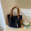 Bolsa tote de veludo cotelê estilo simples para mulheres, grande capacidade, casual, para o trabalho, bolsa de ombro, versátil, bolsa de mão color block