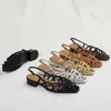 Sandálias femininas vintage estilo francês, trançadas, vazadas, com tira fina e bico fechado, sapatos romanos da moda com salto baixo grosso e tira no tornozelo LL962-1