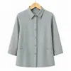 Elegante blusa de verano con estampado floral para mujeres mayores, camisa delgada de algodón con mangas tres cuartos para abuelas
