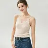 Novo colete térmico de cashmere com decote V para outono e inverno da Bai Cai Rong para mulheres, com bojos embutidos e acabamento em renda, perfeito como camisola ou camada interna