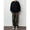 Calça Casual Básica Reta Cor Sólida Estilo Japonês para Homens, Calça Versátil Cor Cáqui de Caimento Solto para Primavera e Outono