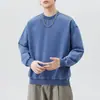 Roupas Masculinas Fengshe / Nova Primavera e Outono Jeans Tricotado Retrô Japonês Gola Lapela Manga Longa Desgastado Lavado Solto Moletom