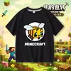Camiseta infantil de manga curta Minecraft com designs pixelados de abelha, lobo e Enderman, top de verão 100% algodão para meninos