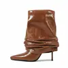 Botas de Montar de Primavera 2026 Estilo Europeo y Americano, Modelo Nuevo, Delgadas, de Tacón Alto, Puntiagudas, para Mujer, Botas Marrones Plisadas Fruncidas, Botas Cortas En relieve