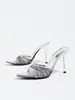 Sandalias de Verano Transfronterizas 2026 para Mujer Malla de Encaje Tacón Fino Slip-On Punta Abierta Sandalias Casuales de Tacón Alto