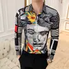 Stock de Cuatro Estaciones nueva camisa de manga larga de celebridad de Internet para hombre estilo coreano con estampado de azulejos grandes manga larga 2134-P55
