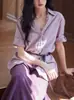 Camisa Elegante de Renda com Decote em V para Mulheres EryangJinshu de Algodão e Linho, Top Soltinho de Meia-Manga para o Dia a Dia