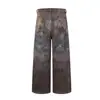 Jeans de Pierna Ancha Estilo Wasteland Callejero Americano Nuevo 2025 para Hombre Jiayiku con Pintura Pesada Graffiti Teñido Sucio