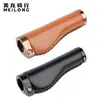 Meilong Puños de Cuero para Manillar de Bicicleta Puños de Manillar de Bloqueo Retro para Bicicleta de Montaña Puños Antideslizantes de Cuero PU Cosidos a Mano Cubiertas Antideslizantes para Manillar