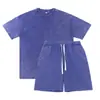 Camiseta Oversize Tamanho Americano Transfronteiriça Algodão Puro Lavada Desgastada Conjunto de Camisetas Lavadas Desgastadas Retrô Shorts de Manga Curta