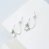 Brincos gêmeos de prata de lei s925 com floco de neve liso para dois furos na orelha, brincos com corrente e franja da moda coreana, atacado de Natal