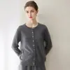 Nuevo cárdigan de punto para mujer, 12 puntos, liso, 100% cachemir, otoño e invierno, holgado y estiliza, cuello redondo, abrigo simple de manga larga