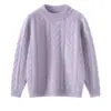 Suéter de cachemira grueso, de punto grueso, con patrón trenzado, cálido, de color liso, cuello redondo para niños, perfecto como capa base para otoño e invierno
