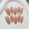 Uñas Postizas Estilo Francés Plateadas con Rubor y Ojo de Gato, 30 Piezas, Pegatinas para Uñas Dopamina de Verano, Uñas Pre-Hechas, Tamaños Variados