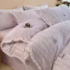 Juego de Ropa de Cama de Leche Fleece Tallada Engrosada Invierno Cálido Coral Fleece Funda de Edredón Sábana Juego de Tres Piezas