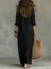 Camisa Feminina Longa Cor Sólida Meio Aberta Gola Lapela Estilo Preguiçoso Casual Botão Primavera Verão Outono Boêmia