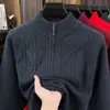 Suéter Masculino de Malha Grossa 2026 Outono/Inverno Gola Meia-Alta Zíper Tricô Quente Camisa Base Masculina
