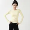 Otoño Tejido sin Costuras Yoga Manga Larga Mujer Transpirable Ajustado Secado Rápido Cuello Redondo Ropa Deportiva Correr Entrenamiento Ropa de Fitness