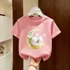 Camiseta de Algodão Puro Manga Curta para Bebê Menina 2026 Novo Estilo Moda Fofa Top Verão Meninas Desenho Animado Gola Redonda Roupa Infantil Camiseta Tendência