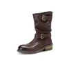 Botas Martin ligeras y cómodas de cuero de plena flor 2026 invierno tacón medio grueso hebilla punta redonda cuero genuino botas de media pantorrilla para mujer