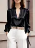 2025 Estação Independente Desejo Amazon Nova Primavera e Outono Cetim Manga Longa Slim Design Profissional Tops para Mulheres