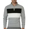 Camisa polo masculina Amazon, color block, com meio zíper, gola alta, pulôver casual de manga longa, adequada para e-commerce transfronteiriço