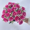 Buquê de rosas artificiais com chifre de flor, 18 cabeças, rosas em formato de coração de gelo, flores artificiais, planta verde, decoração de casamento por atacado, INS cross-border