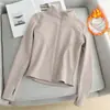 Jaqueta de Yoga com Forro de Fleece e Espessada, Manga Longa Elástica de Primavera para Esportes e Fitness, Top de Corte Justo, Exclusivamente para Vendas Transfronteiriças