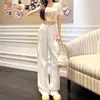 Jeans Blancos de Cintura Alta Plisados de Pierna Ancha para Mujer 2024 Otoño Temprano Nuevos Pantalones Sueltos de Caída Estilo Perezoso Bf