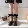 Calcetines cálidos de otoño e invierno para niñas con lazos, calentadores de manos de lana de punto acanalado estilo ballet de doble uso