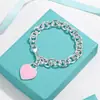 Pulsera para Pareja Etiqueta Inglesa en Forma de Corazón Marca T Cierre de Amor Ot Esmalte Azul Anillo de Corazón Melocotón Joyería Estilo Ins Transfronterizo
