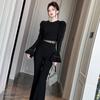 2026 Nueva Moda Otoñal Ropa para Mujer Diseño Francés Borla Ajustado Top Pantalones de Cintura Alta Conjunto de Dos Piezas 91345
