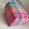 Bolsa de Palha Tecida à Mão em PP Color Block, Bolsa Tote Cesta Quadrada, Bolsa Casual de Férias para Praia para Mulheres