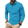 Camisa polo de manga larga para hombre, color liso, estampada en 3D, estilo business casual, con cuello, transpirable, europea y americana, nueva, para cruzar fronteras