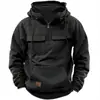 Sudadera con Capucha de Color Puro para Hombre Nueva de Otoño e Invierno Transfronteriza, Deportiva Juvenil Europea y Americana, Pantalones con Bolsillos de Solapa Múltiple, Chaqueta de Sudor de Cuero