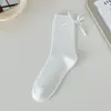 Calcetines fruncidos estilo MIU inspirados en el ballet para mujer con lazos, calcetines de media pantorrilla de doble puntada, calcetines blancos JK estilo Lolita japonés
