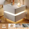 Mesa de cabeceira inteligente, moderna e simples, feita de madeira maciça com luzes, armário de cama inteligente Bluetooth de carregamento sem fio multifuncional de luxo