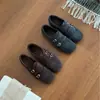 Mocasines de Cuero Negro Tallado Punta Cuadrada Zapatos Individuales Retro para Mujer Zapatos Estilo Británico Tacón Oculto Otoño Invierno Nueva Llegada