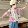 Camiseta de Manga Corta de Algodón Puro con Dibujos Animados y Graffiti, Nueva Tendencia Verano 2026 para Niños y Niñas, Nuevos Tops de Verano para Bebés