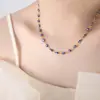 Colar com pingente de gota de óleo colorido contrastante estilo francês, pulseira para clavícula, joias de aço titânio para meninas, conjunto de joias
