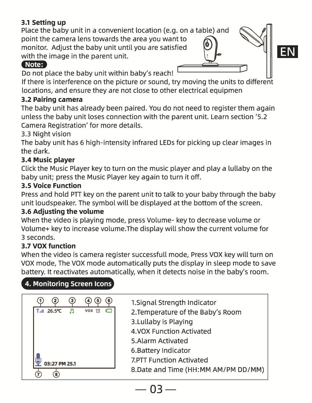VB609 无线婴儿看护器 2.4G数字无线宝宝监视器 3 