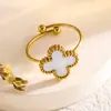 Set de trébol de cuatro hojas de acero de titanio de doble cara transfronterizo de Amazon: pulsera, collar, pendientes, anillo, juego de cuatro piezas, joyería que no se decolora