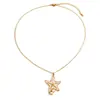Collar de acero inoxidable más vendido transfronterizo, serie oceánica, diseño de estrella de mar con goteo de aceite, elegante y con estilo, chapado en oro de 18 quilates, collar impermeable para mujer