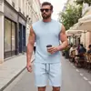 Conjunto masculino de verão casual, novo, transfronteiriço europeu e americano, Amazon, cor sólida, jacquard, gola redonda, moletom de manga curta, shorts