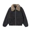 Magmans Tendência Retro Americano Gola de Pelo de Inverno Lapela Jaqueta Cargo de Inverno Silhueta Masculina Casaco de Algodão My9360