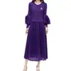 Vestido Largo Elegante Versátil de Color Puro de Manga Larga de Moda de Talla Grande para Mujer Primavera y Verano 2025 Miyake
