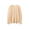 Suéter 100% cachemir para mujer, cuello en V, tejido de ochos, jersey, calado, corte holgado, adelgazante, estilo casual, suéter base de punto